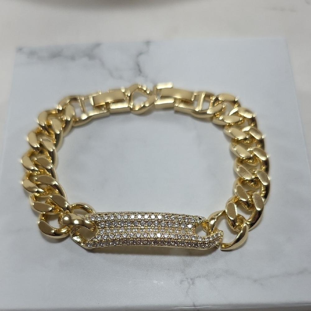 Gold Chain Bracelet with Rhinestone Accent